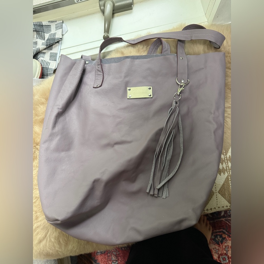 Ma & Pembum Lavender Soft Leather Tote Bag with Tassel